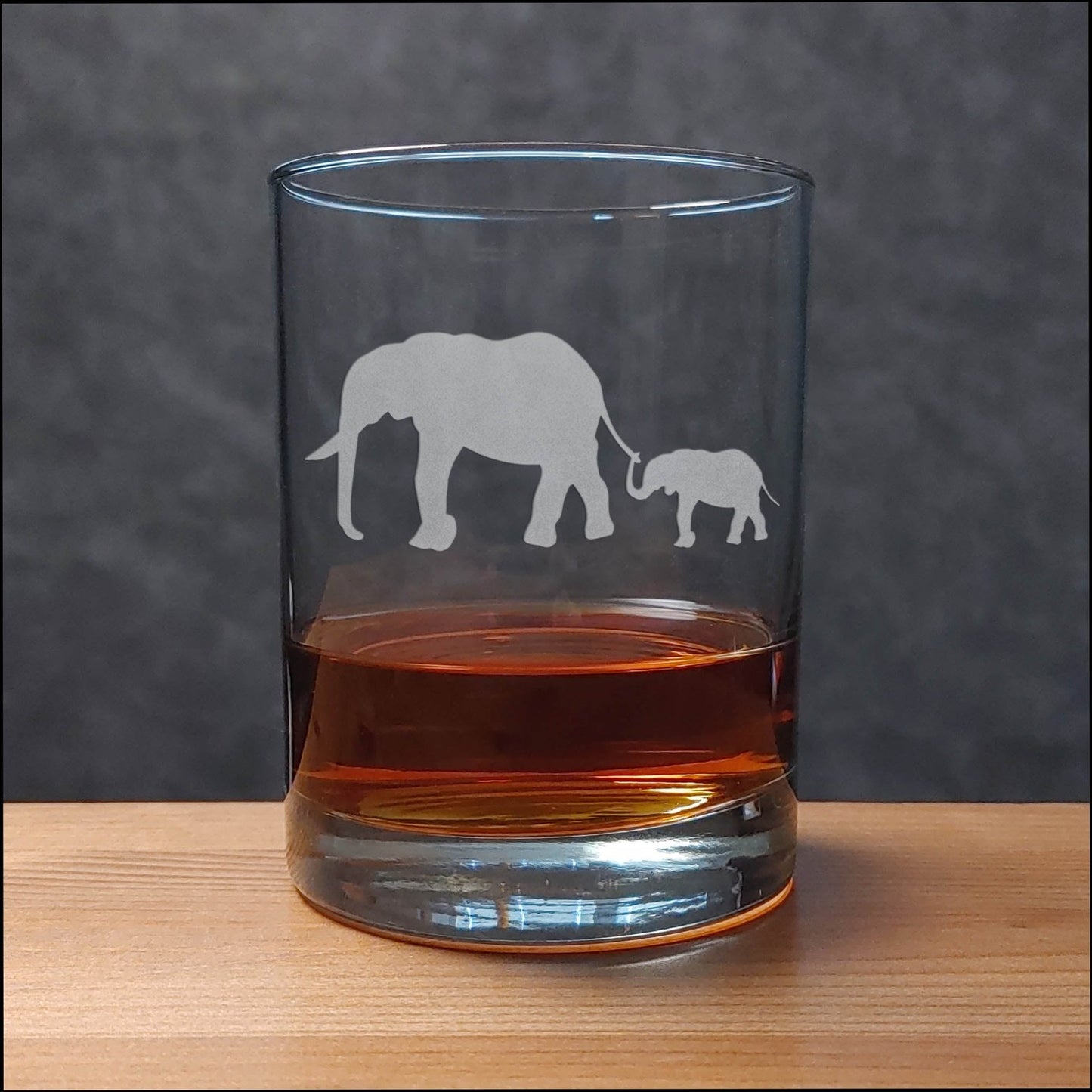 Elephant and Baby - 13 oz Whisky Glass - Copyright Hues in Glass