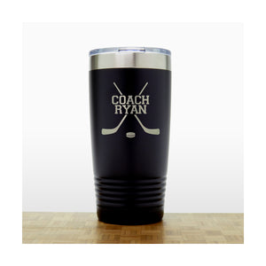 Black - Hockey Coach Insulated Tumbler - 20 oz Insulated Tumbler - Copyright Hues in Glass