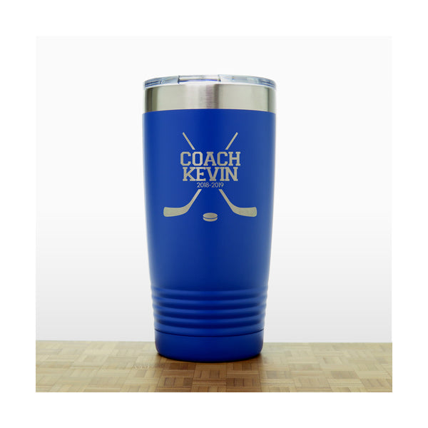 Blue - Hockey Coach Insulated Tumbler - 20 oz Insulated Tumbler - Copyright Hues in Glass