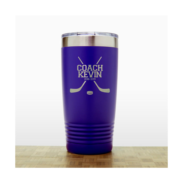 Purple - Hockey Coach Insulated Tumbler - 20 oz Insulated Tumbler - Copyright Hues in Glass