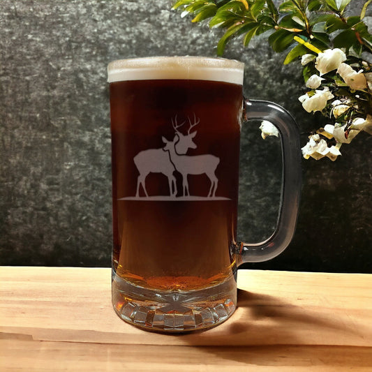 Stag and Doe Beer Mug with Dark Beer - Copyright Hues in Glass
