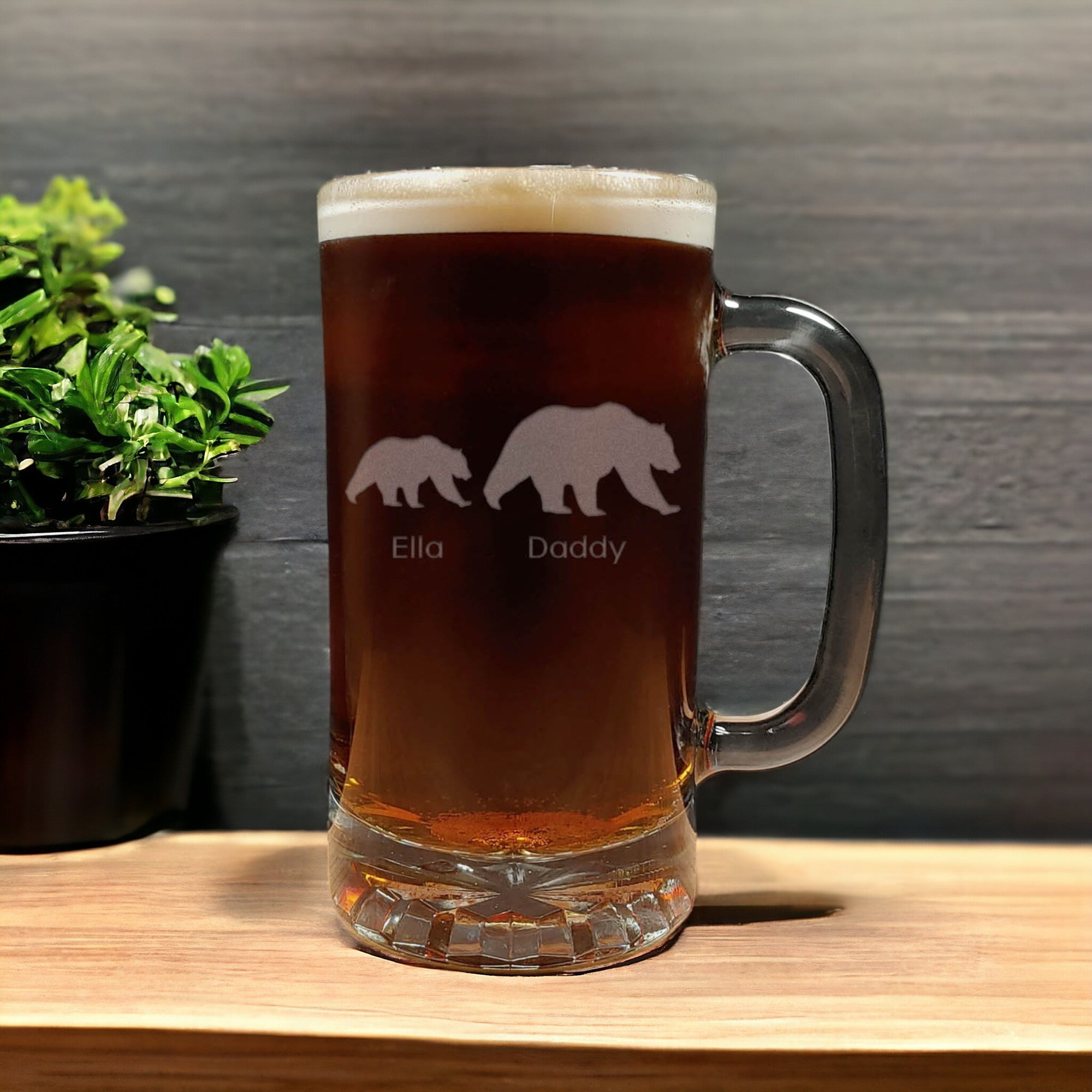 Bear and Cub Beer Mug with Dark Beer - Copyright Hues in Glass