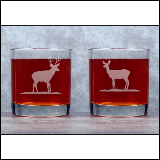 Stag and Doe - 11oz Whiskey Glass Set - Copyright Hues in Glass