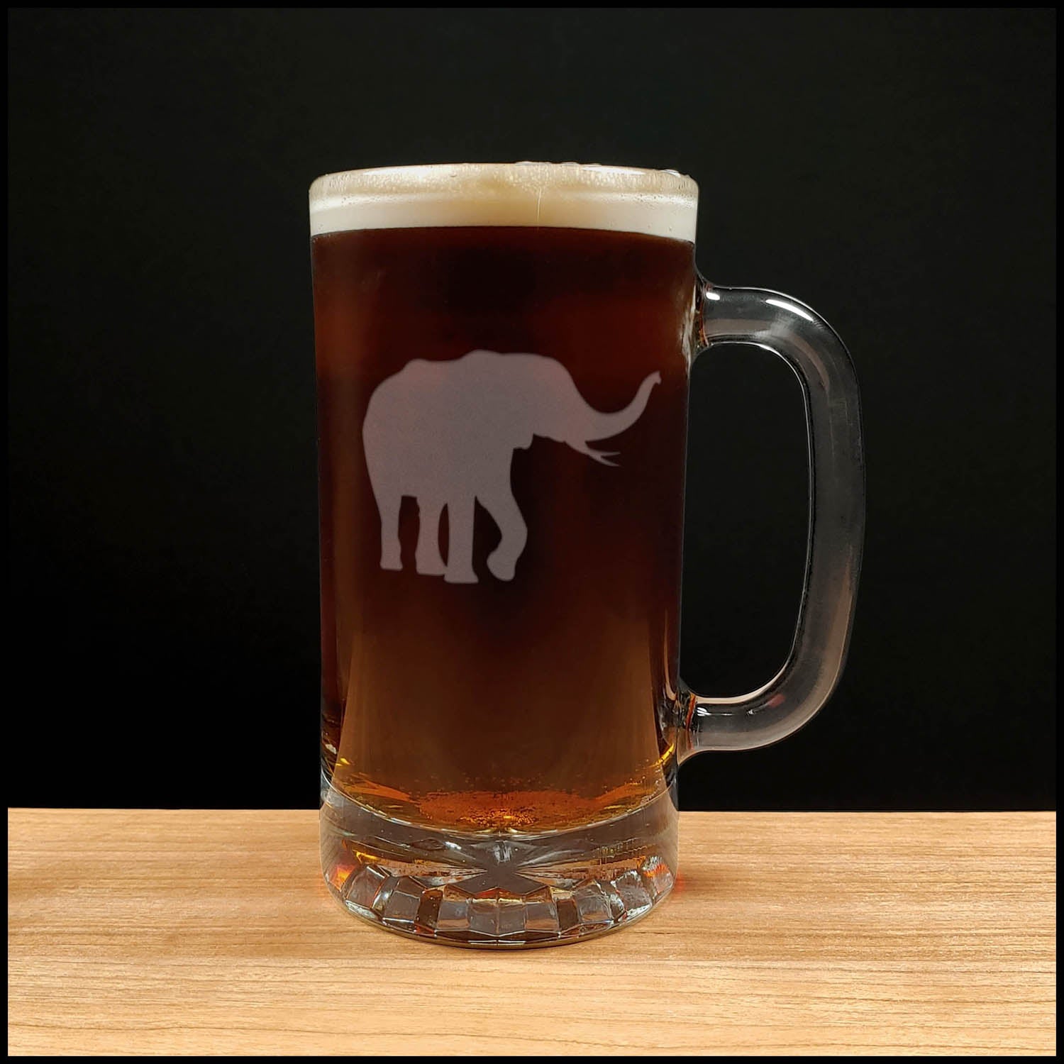 Elephant Beer Mug - Design 1 - Copyright Hues in Glass