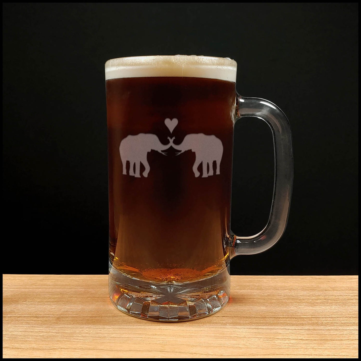 Elephants in Love Beer Mug - Design 
1 - Copyright Hues in Glass