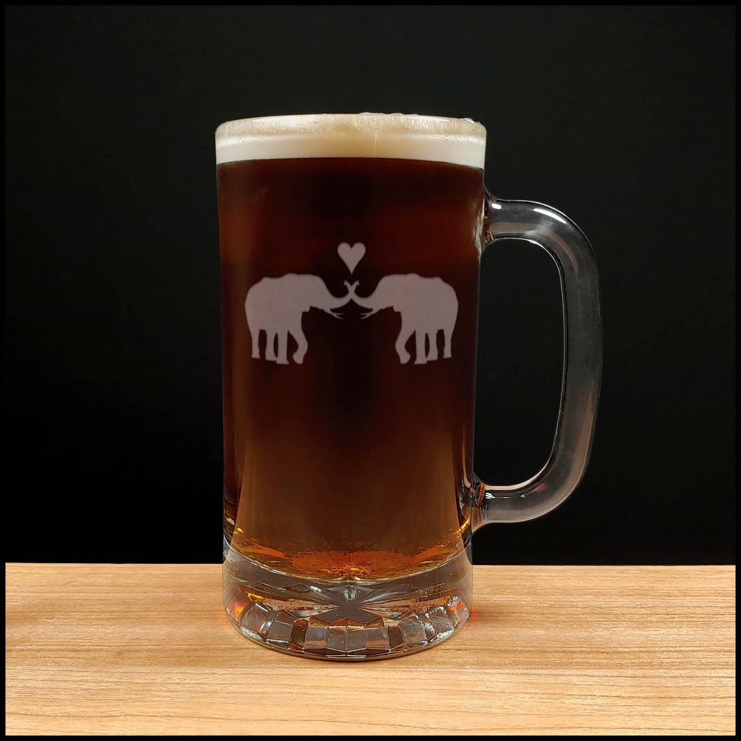 Elephants in Love Beer Mug - Design 
1 - Copyright Hues in Glass