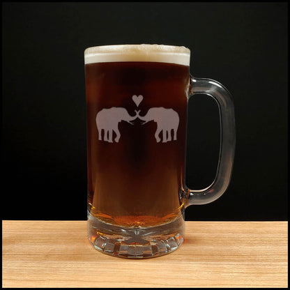 Elephants in Love Beer Mug - Design 
1 - Copyright Hues in Glass