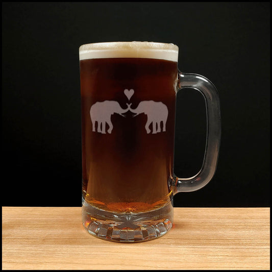 Elephants in Love Beer Mug - Design 
1 - Copyright Hues in Glass