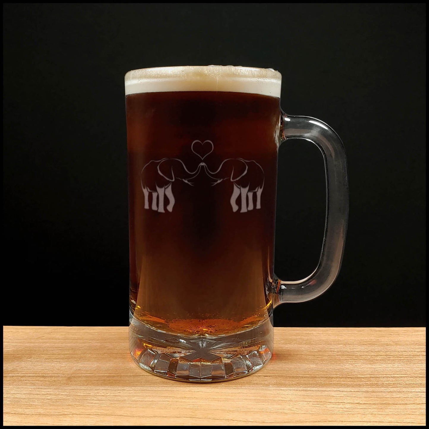 Elephants in Love Beer Mug - Design 
2 - Copyright Hues in Glass