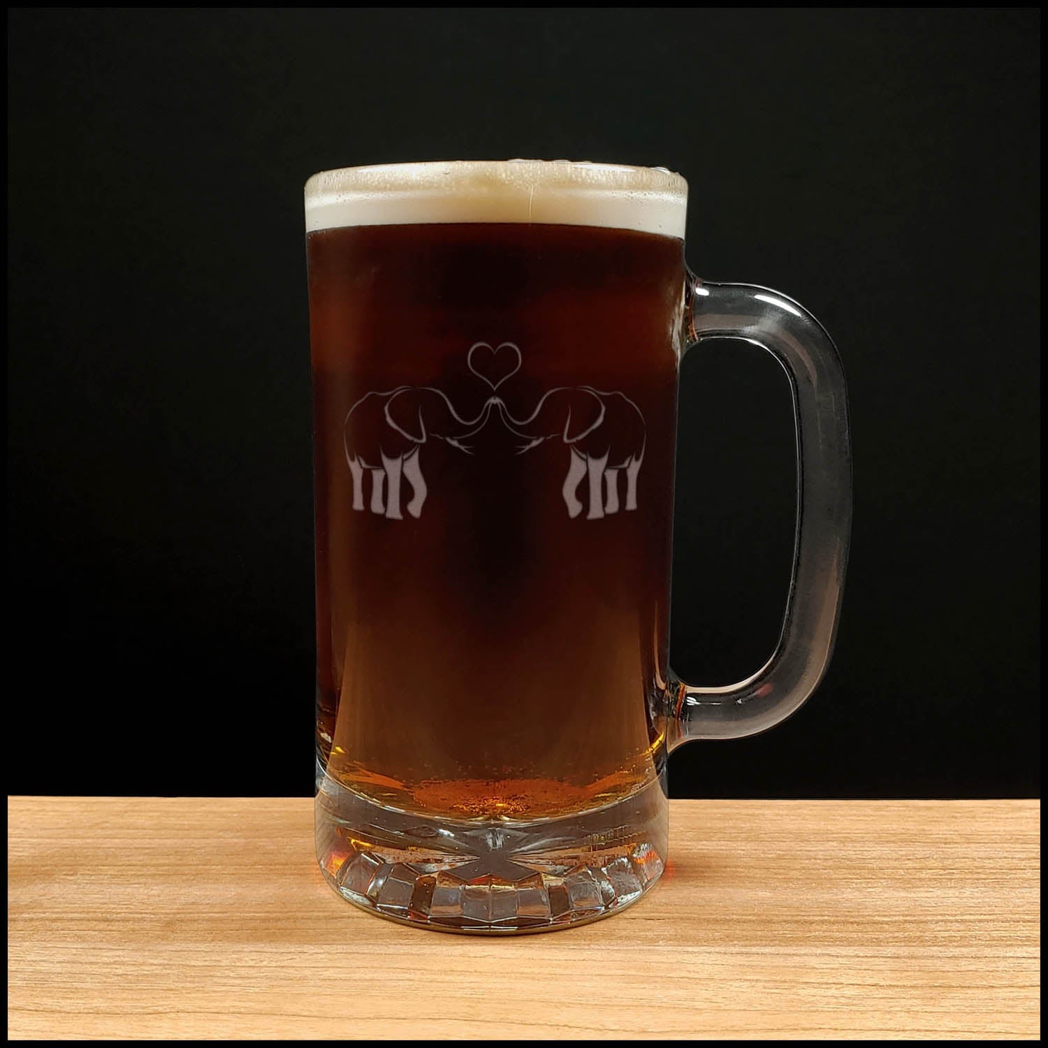 Elephants in Love Beer Mug - Design 
2 - Copyright Hues in Glass