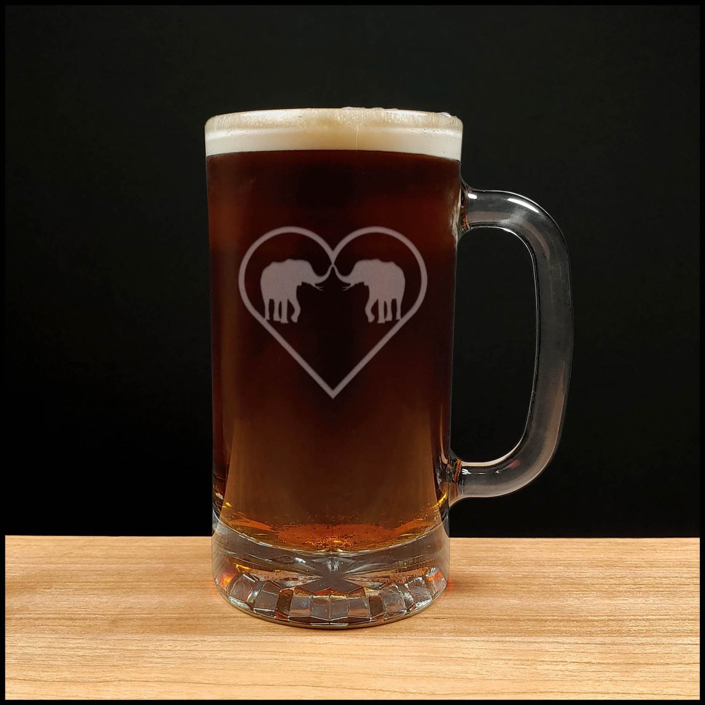 Elephants in Love Beer Mug - Design 
3 - Copyright Hues in Glass