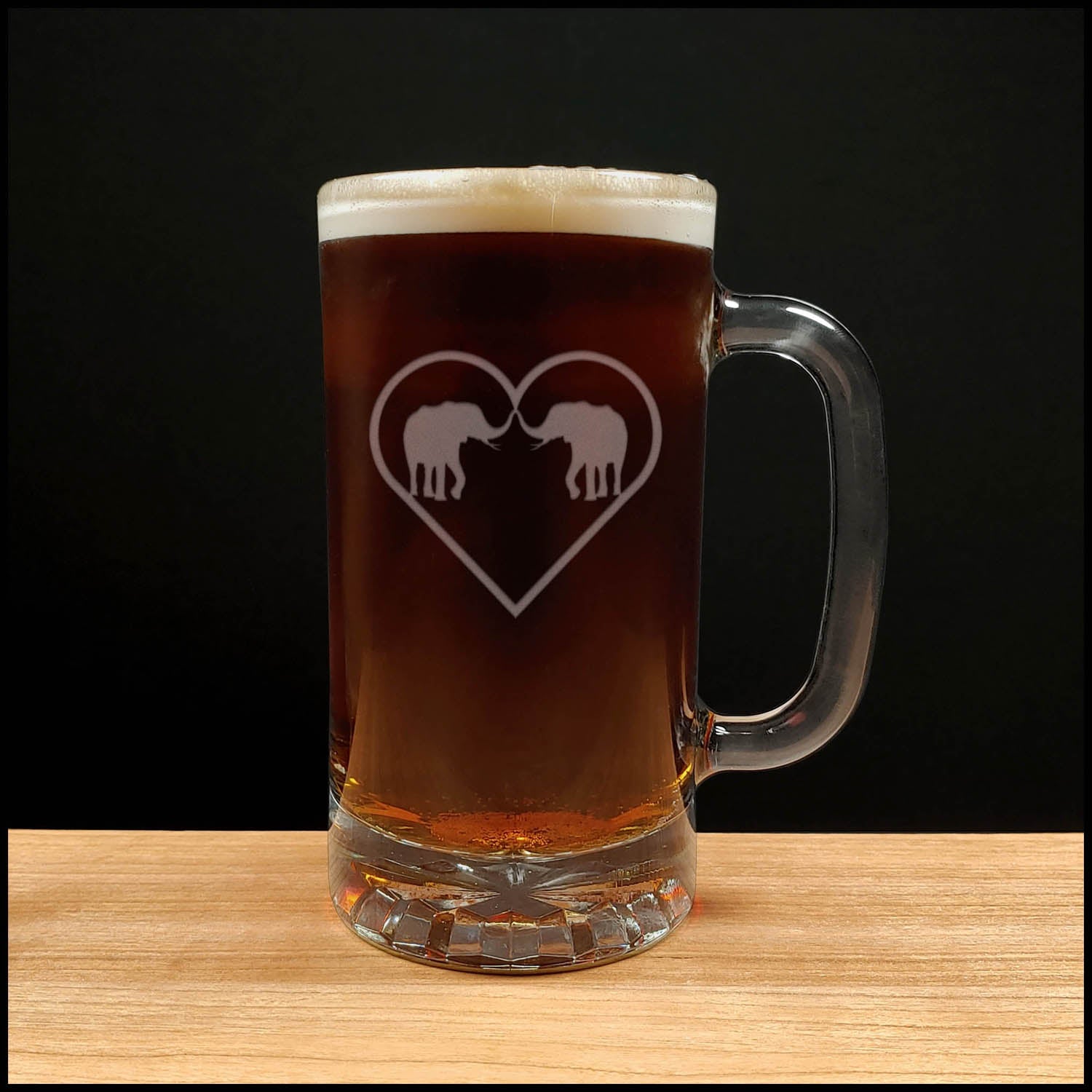 Elephants in Love Beer Mug - Design 
3 - Copyright Hues in Glass