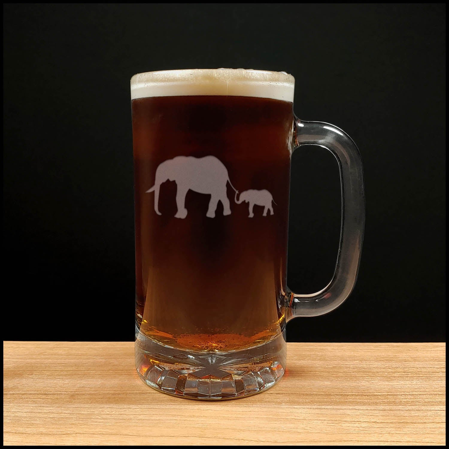 Elephant and Baby Beer Mug - Copyright Hues in Glass