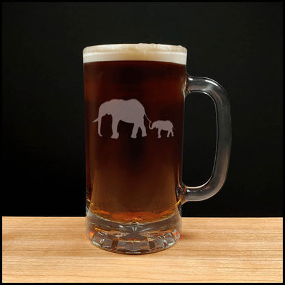 Elephant and Baby Beer Mug - Copyright Hues in Glass