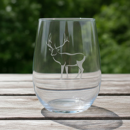 Elk 17oz Stemless Wine Glass - Wildlife Drinkware for Cabin, Hunter & Nature Lovers