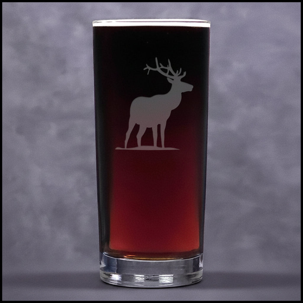 A 15.75oz Cooler Glass with an etched Elk on it - Design 5 - Copyright Hues in Glass