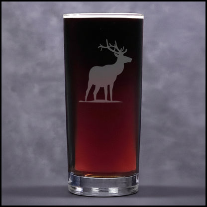 A 15.75oz Cooler Glass with an etched Elk on it - Design 5 - Copyright Hues in Glass