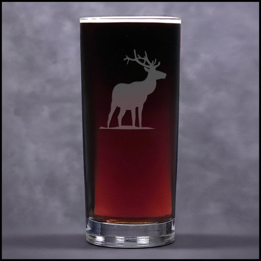 A 15.75oz Cooler Glass with an etched Elk on it - Design 5 - Copyright Hues in Glass