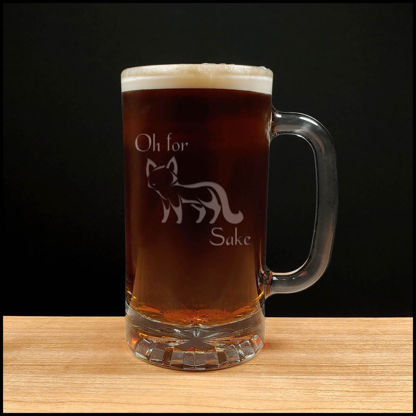 Fox - Oh for Fox Sake - 16oz Beer Mug - Design 1 - Copyright Hues in Glass