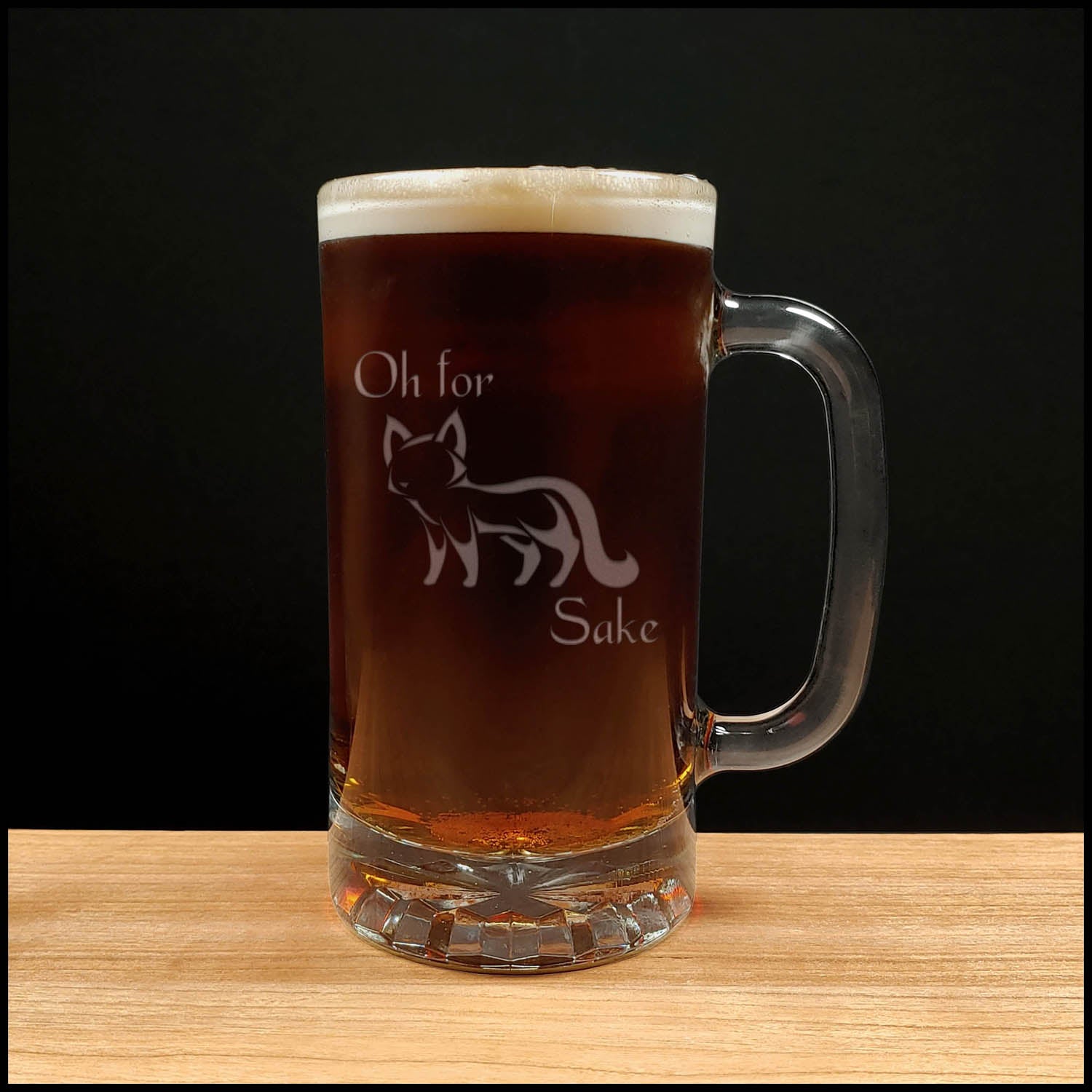 Fox - Oh for Fox Sake - 16oz Beer Mug - Design 1 - Copyright Hues in Glass