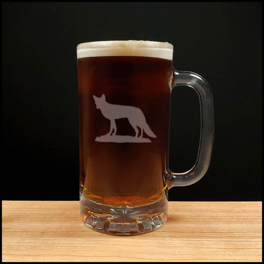 Fox 16oz Beer Mug - Design 3 - Copyright Hues in Glass