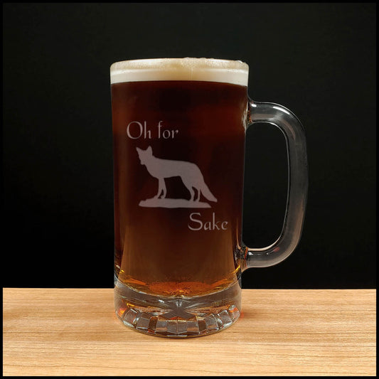 Fox - Oh for Fox Sake - 16oz Beer Mug - Design 3 - Copyright Hues in Glass