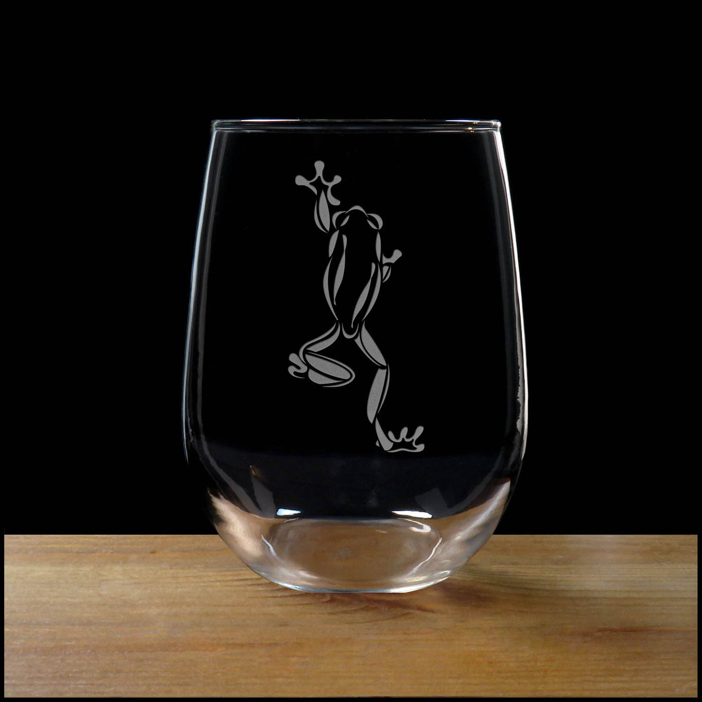 Climbing Frog 17oz Stemless Wine Glass - Deep Sand Etched Wildlife Wine Glass for Nature Lovers