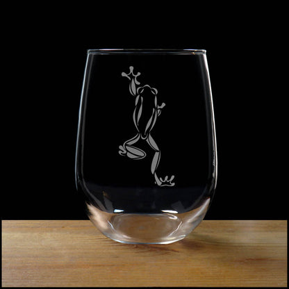 Climbing Frog 17oz Stemless Wine Glass - Deep Sand Etched Wildlife Wine Glass for Nature Lovers