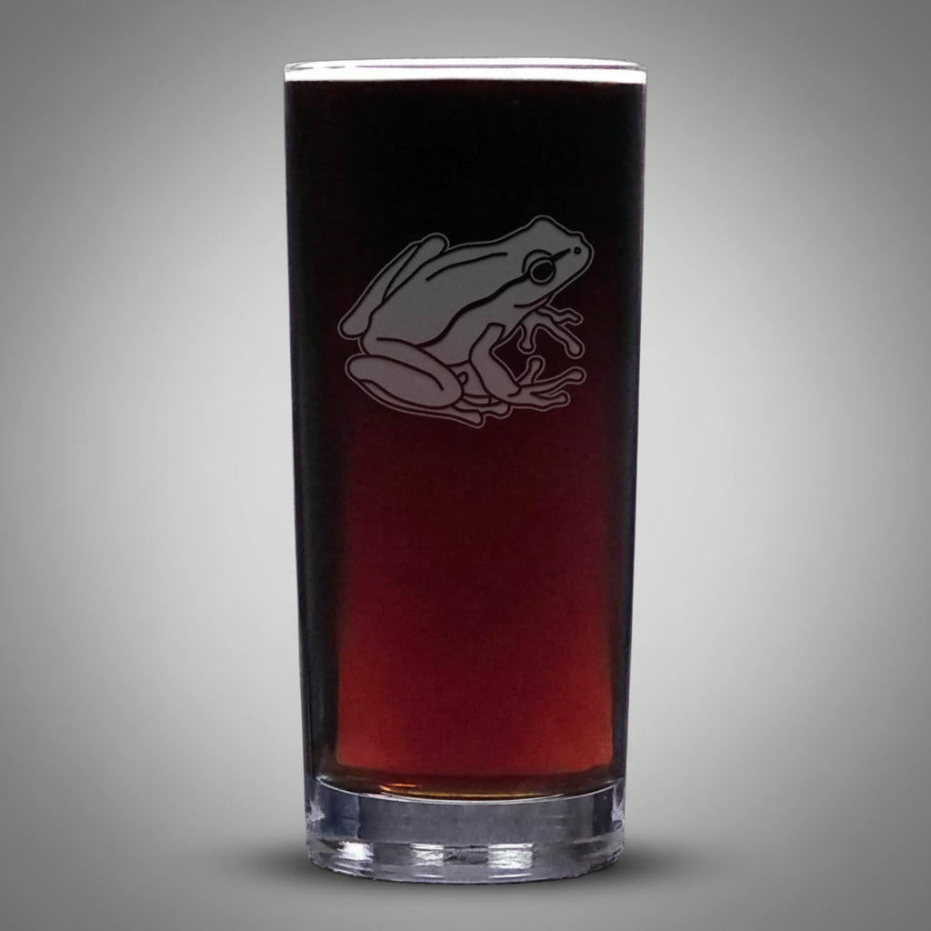 15oz Cooler Glass with an etched image of a fox on a grey background