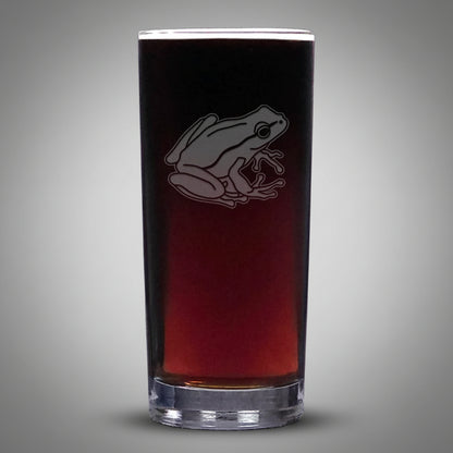 15oz Cooler Glass with an etched image of a fox on a grey background