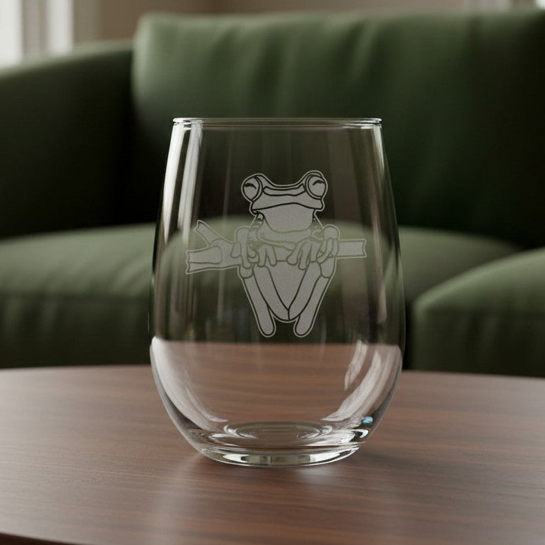 Tree Frog 17oz Stemless Wine Glass - Deep Sand Etched Nature Glass