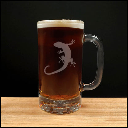 Gecko - 16oz Beer Mug - Design 1 - Copyright Hues in Glass