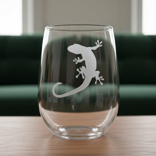 17oz Gecko Wine Glass Deep Sandblasted Lizard Design for Reptile Lovers
