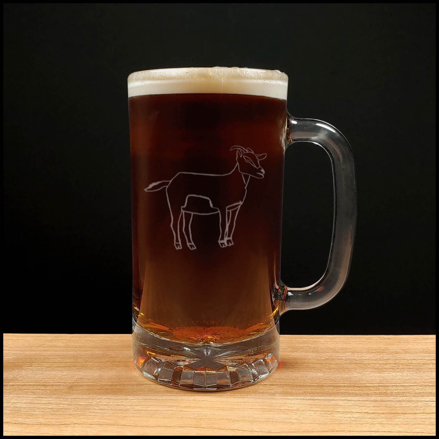 Goat - 16oz Beer Mug - Design 1 - Copyright Hues in Glass