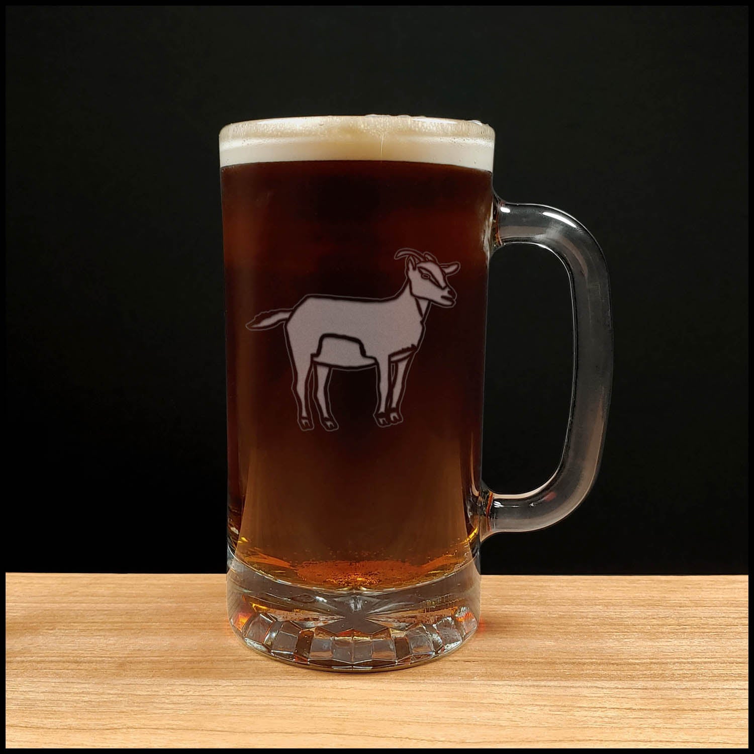 Goat - 16oz Beer Mug - Design 2 - Copyright Hues in Glass