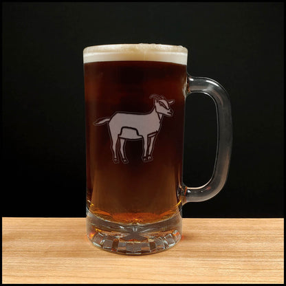 Goat - 16oz Beer Mug - Design 2 - Copyright Hues in Glass