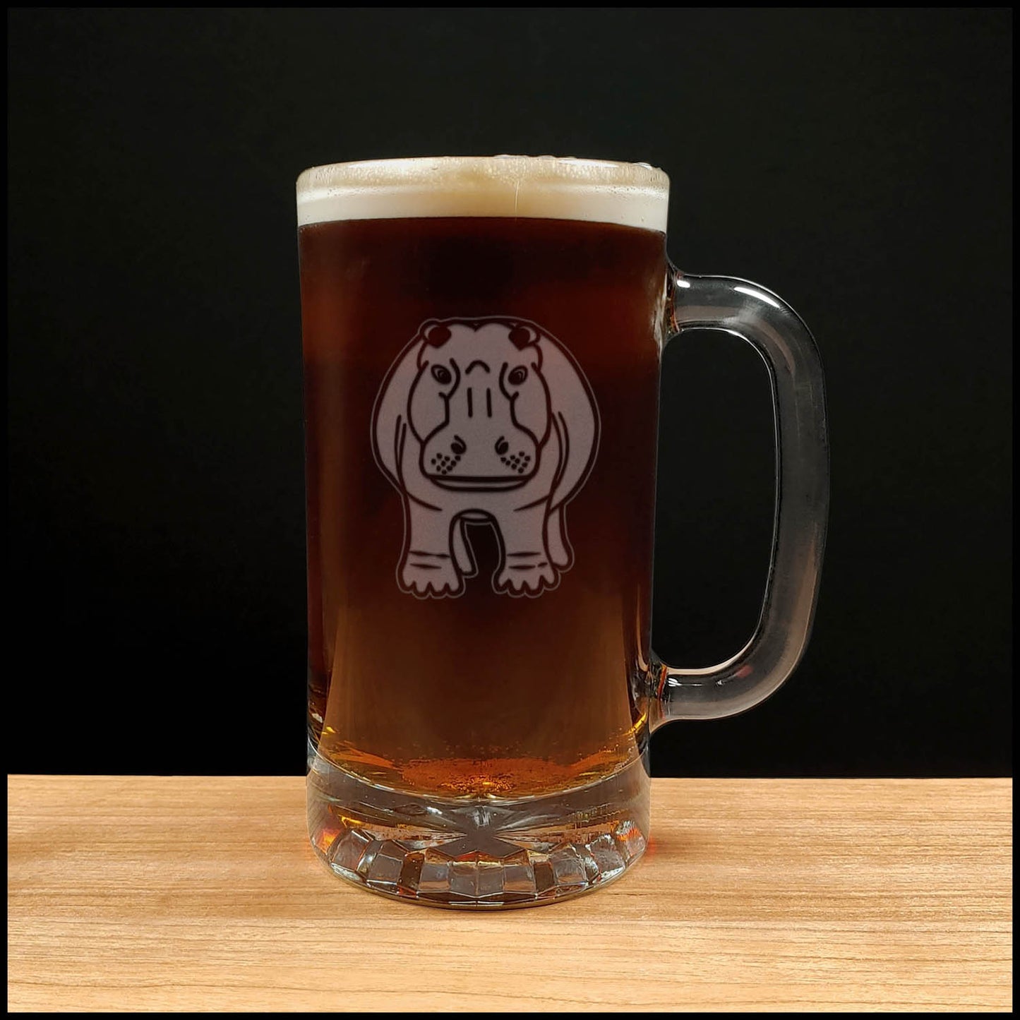 Hippopotamus - 16oz Beer Mug - Copyright Hues in Glass