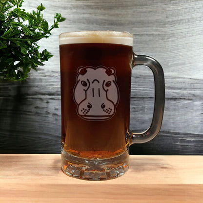 Personalized 16oz Hippopotamus Beer Mug - Deep Sand Etched Hippo Head Glass - Wildlife Animal Beer Stein