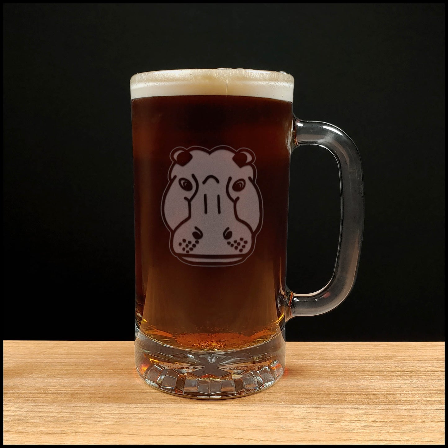 Personalized 16oz Hippopotamus Beer Mug - Deep Sand Etched Hippo Head Glass - Wildlife Animal Beer Stein