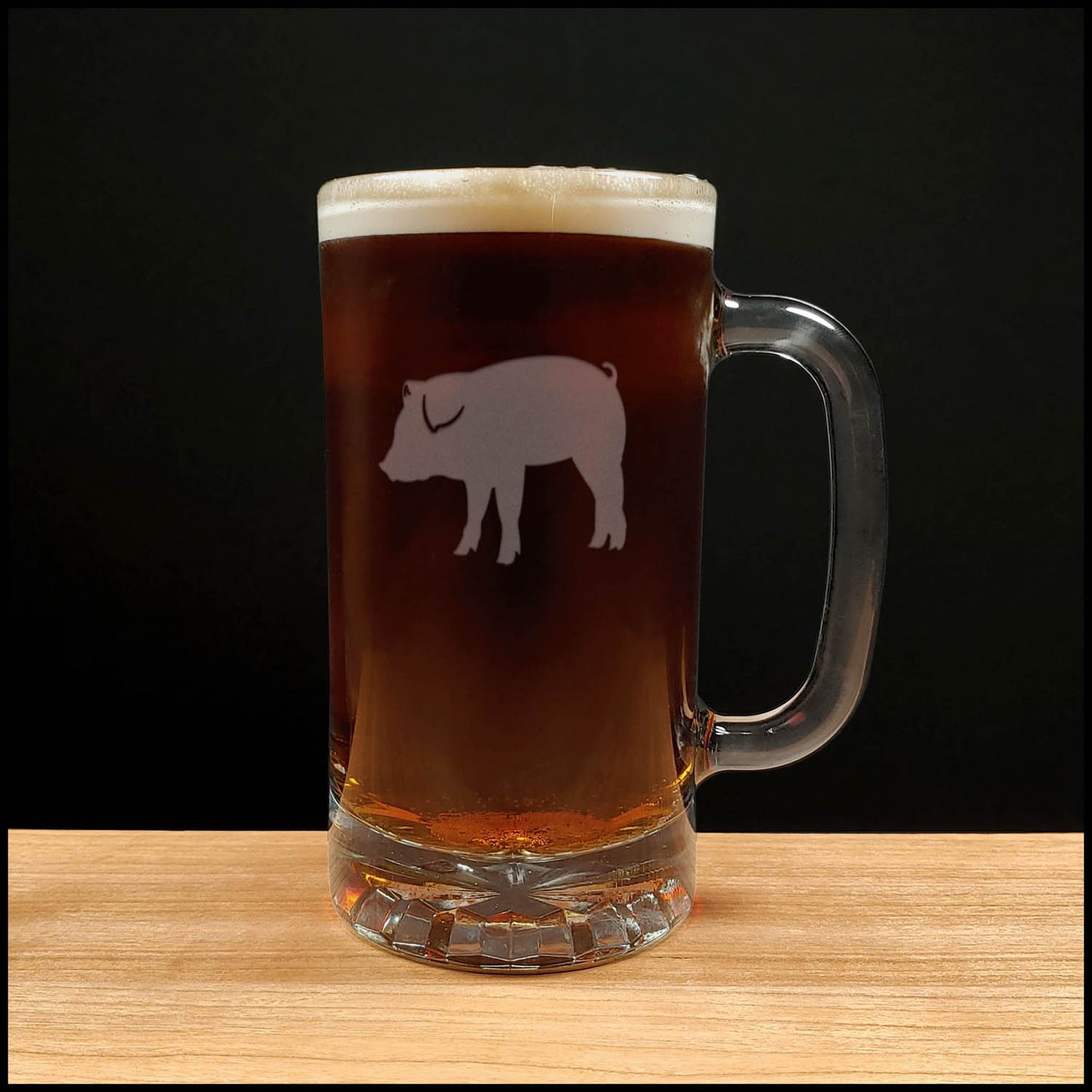 Pig 16oz Beer Mug - Design 1 - Copyright Hues in Glass