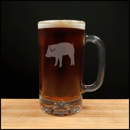 Pig 16oz Beer Mug - Design 1 - Copyright Hues in Glass