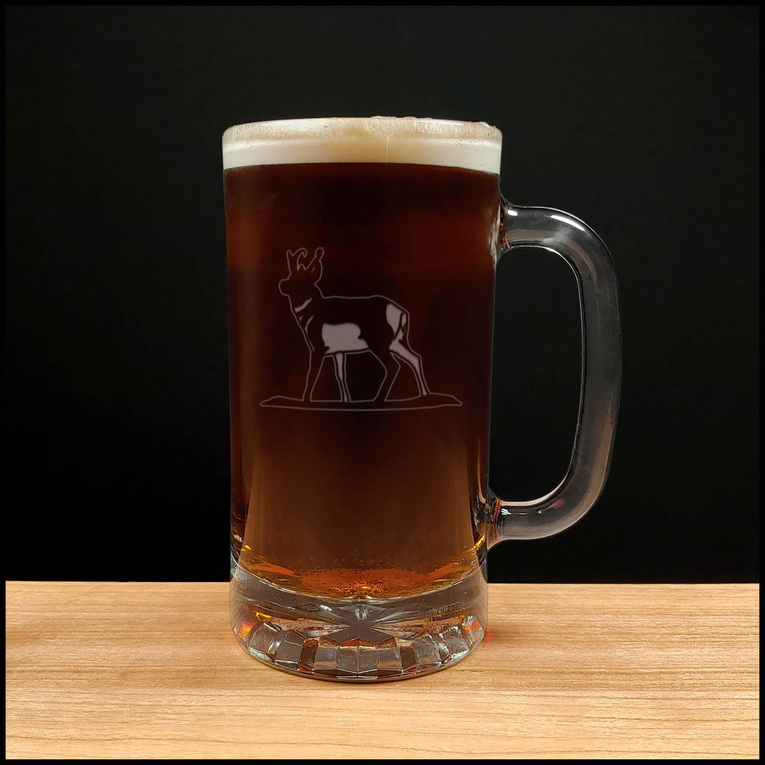 Pronghorn 16oz Beer Mug - Design 2 - Copyright Hues in Glass