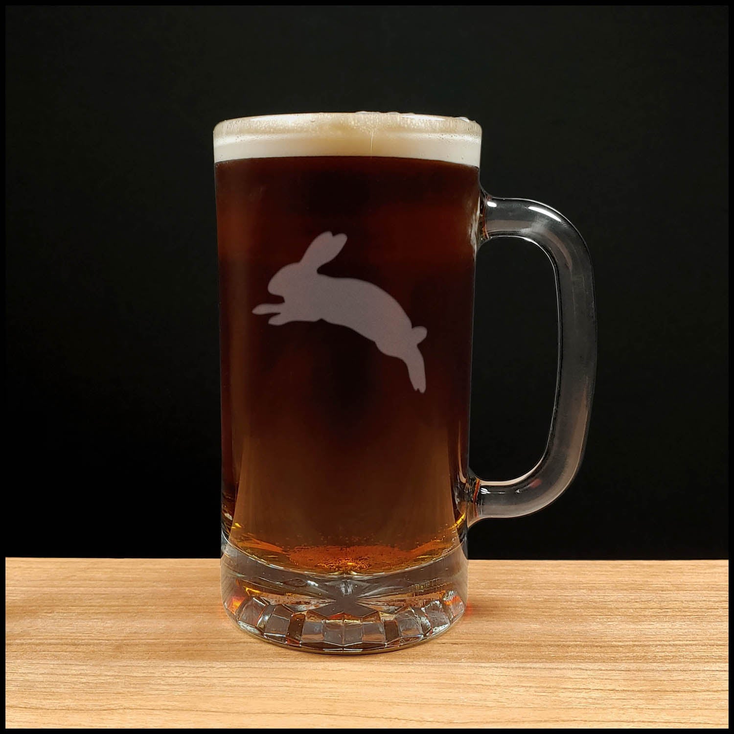 Rabbit Jumping 16oz Beer Mug - Copyright Hues in Glass