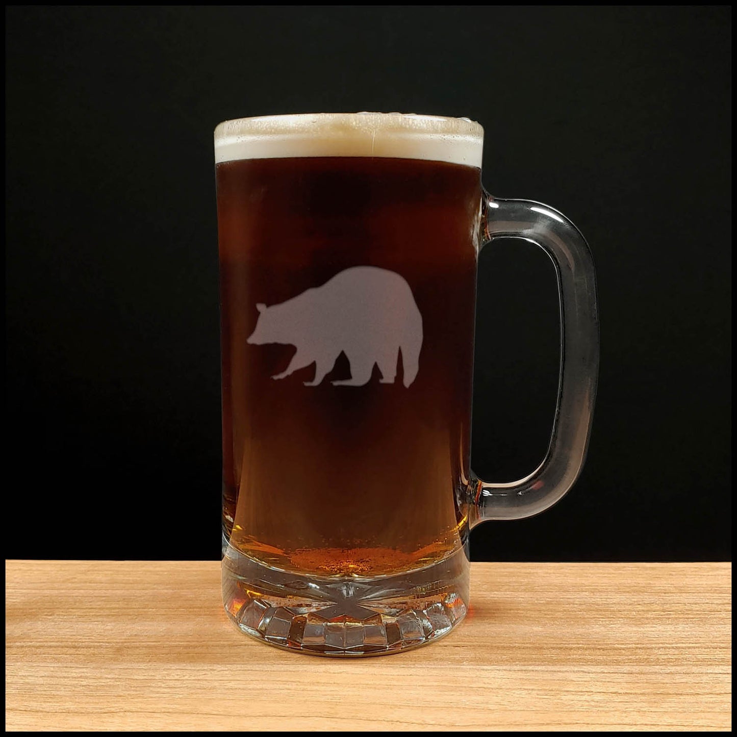 Raccoon 16oz Beer Mug - Design 4 - Copyright Hues in Glass