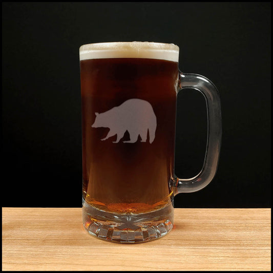 Raccoon 16oz Beer Mug - Design 4 - Copyright Hues in Glass