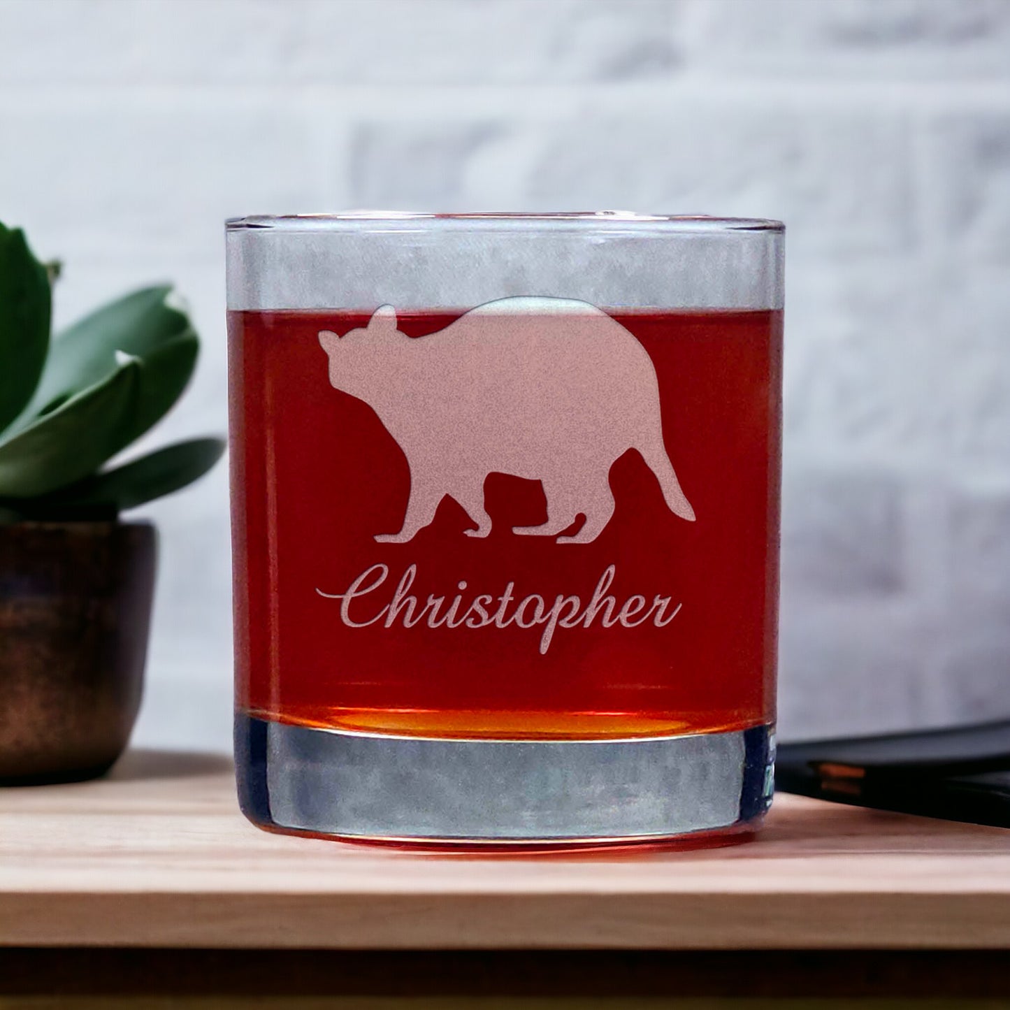 Personalized Raccoon 11oz Whisky Glass - Design 5 - Copyright Hues in Glass