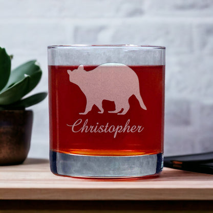 Personalized Raccoon 11oz Whisky Glass - Design 5 - Copyright Hues in Glass