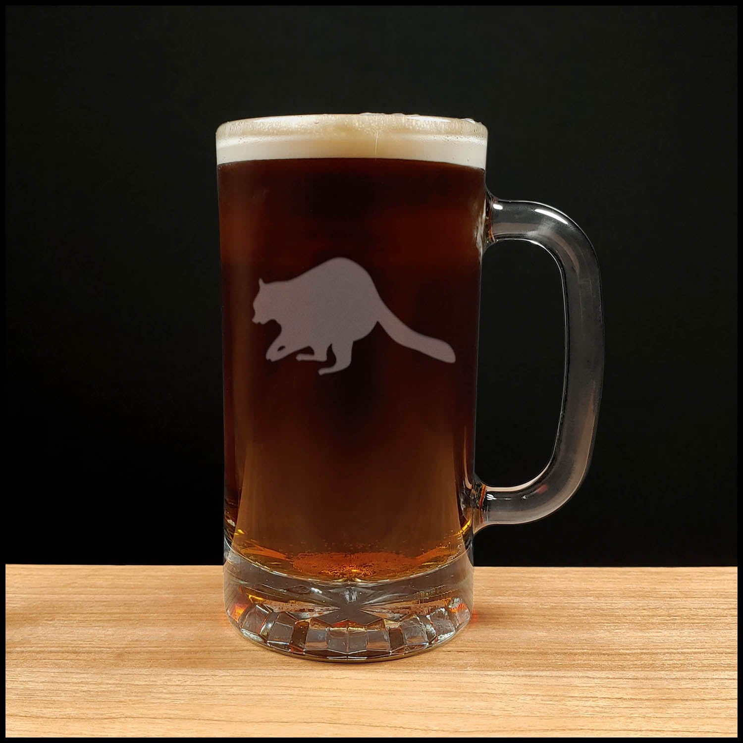 Raccoon 16oz Beer Mug - Design 6 - Copyright Hues in Glass