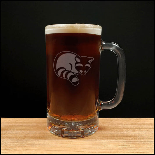 Raccoon 16oz Beer Mug - Design 8 - Copyright Hues in Glass