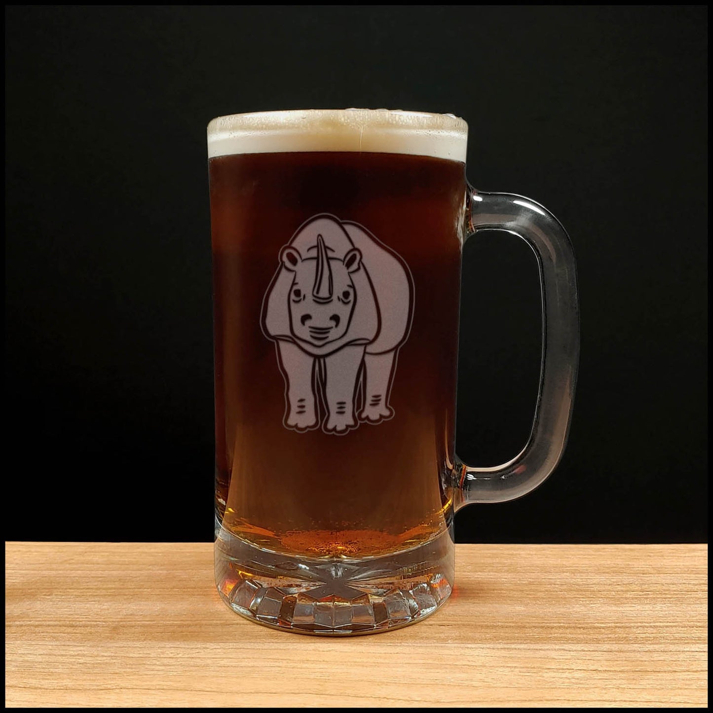 Rhinoceros 16oz Beer Mug - Design 2 - Copyright Hues in Glass